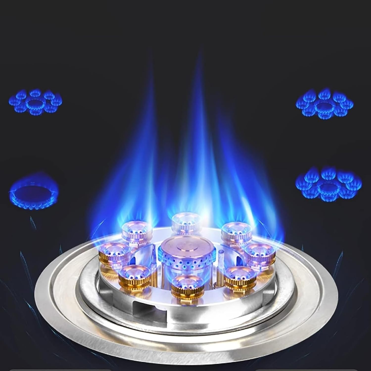 Gas Cooker - Portable Camping Gas Stove, Desktop and Recessed Installation Camping Cooktop, Tempered Glass Gas Stove 9 Cavity Fire Burner, Suitable For Kitchen and RV, 5.2KW(PLG)