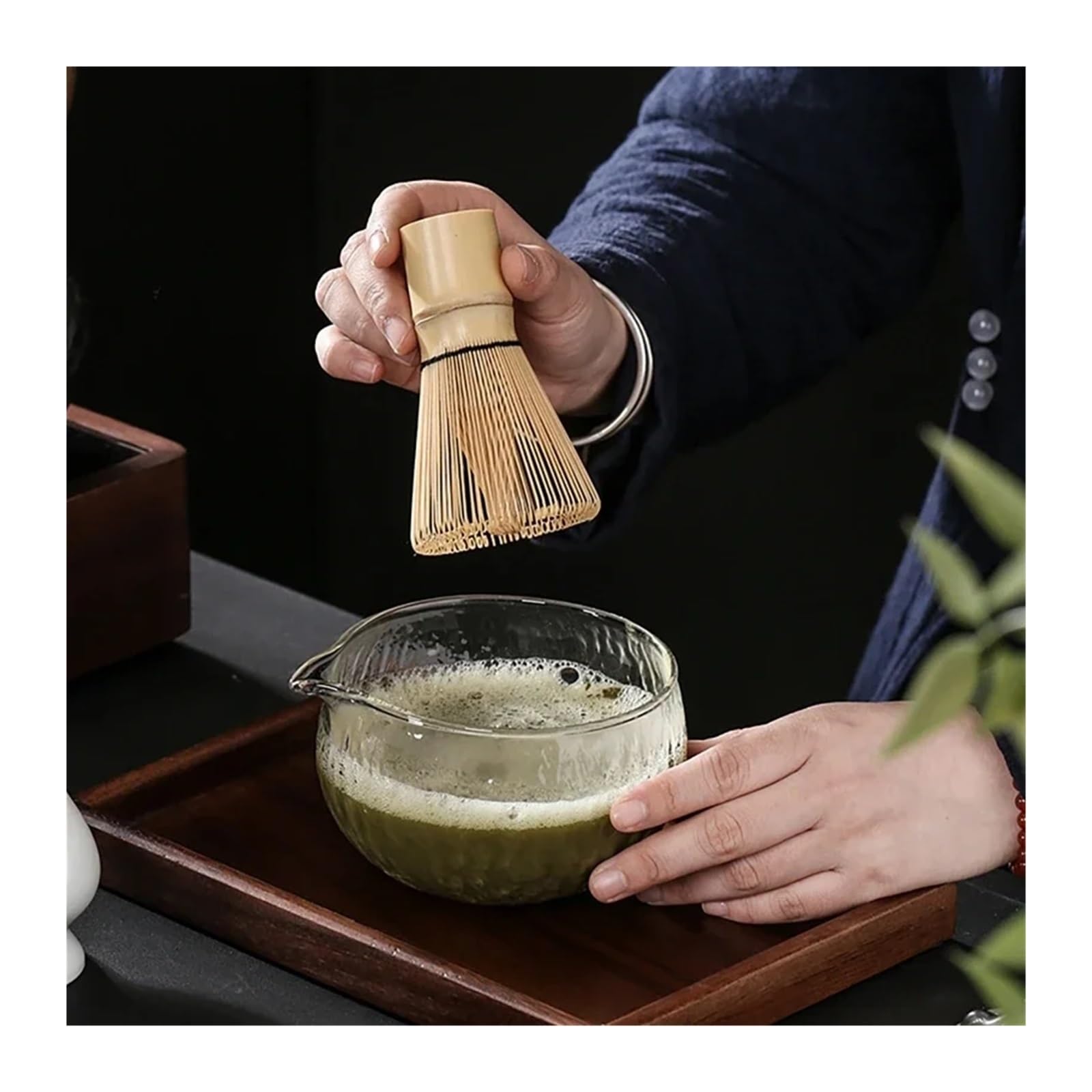 Juego de té Matcha 4/7 Uds., batidor bambú, cuchara, tazón vidrio, Kit herramientas for hacer hecho a mano for interiores tradicionales(11)