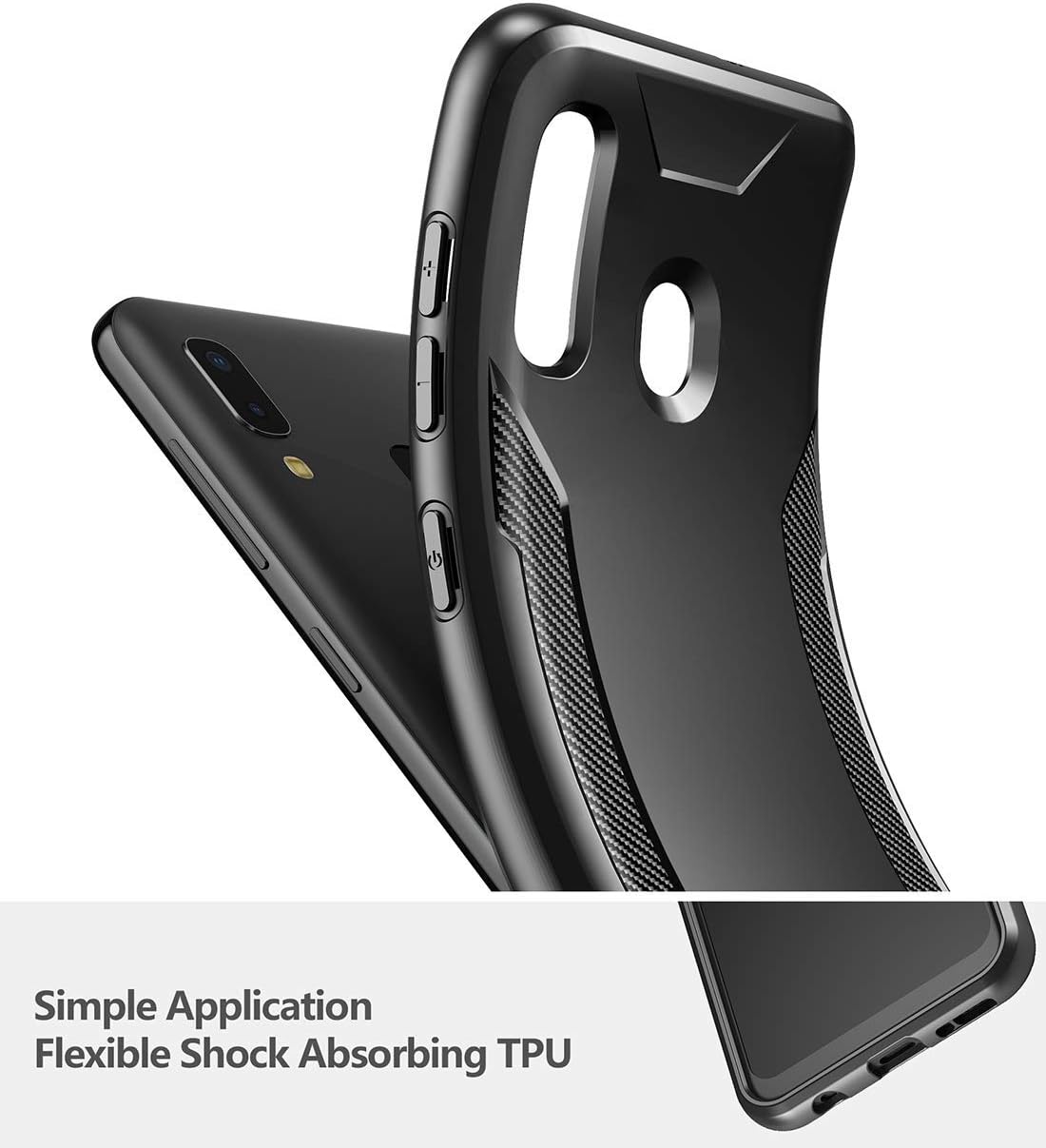 Poetic Karbon Shield Series Designed for Samsung Galaxy A20 /A30 Case, Slim Fit Shock Absorbing Premium Flexible Soft TPU Case with Carbon Fiber Texture, Matte Black