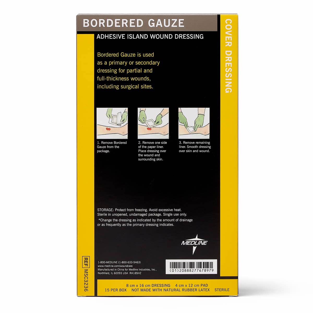 Medline Sterile Bordered Gauze, Wound Dressing For First Aid and Medical Use, 3" x 6" with 1.5" x 4" Pad - 15 Pack — Amazon image 5