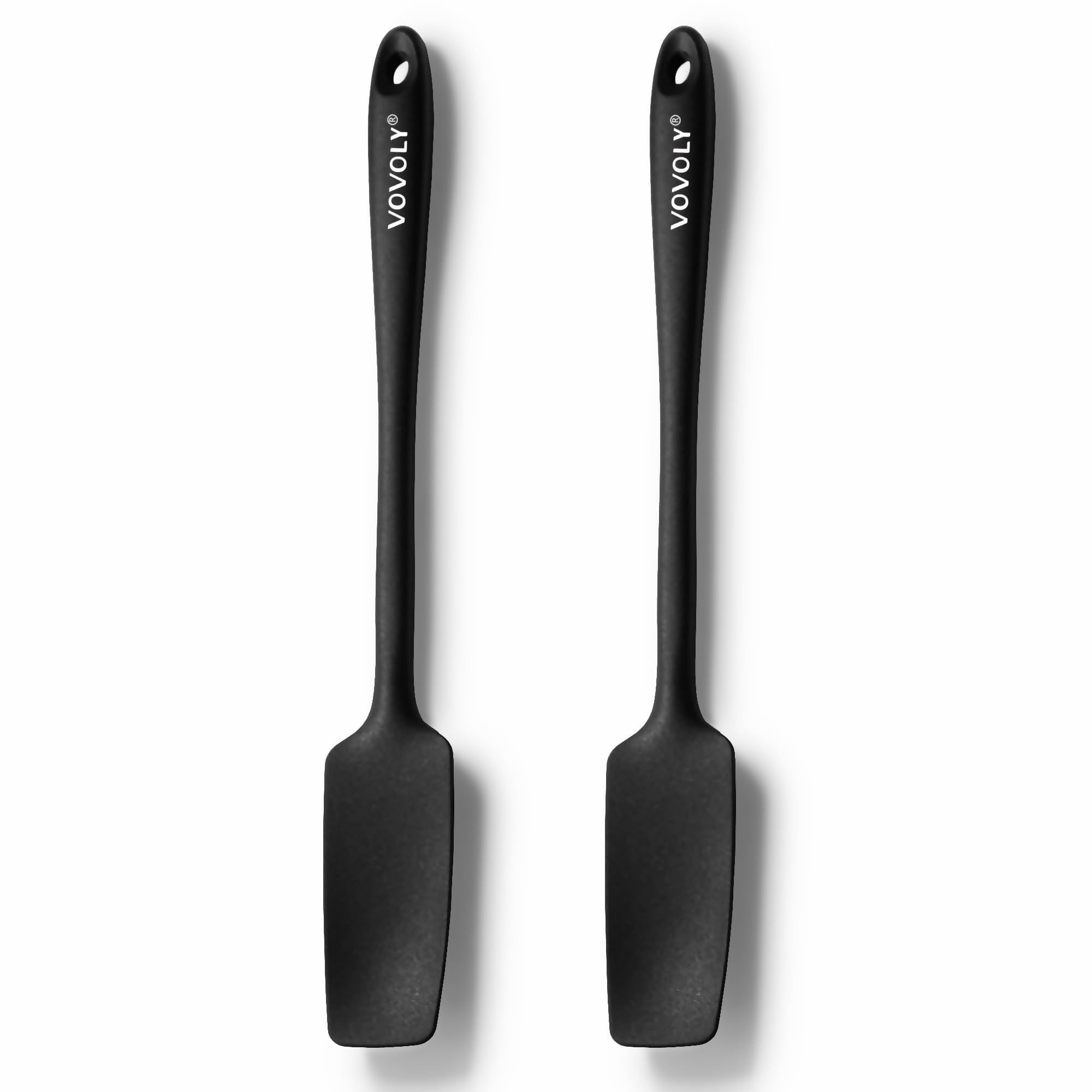 VOVOVOLY - Espátulas de silicona para tarros de mango largo, espátulas pequeñas resistentes al calor de 600ºF, diseño sin costuras, núcleo de acero inoxidable, cuchara libre de BPA, color negro
