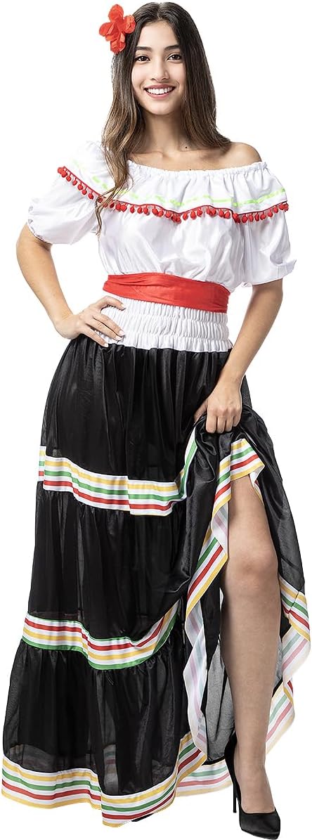 Funidelia| Mexican Costume for woman Mexican & Mariachi, Sugar skull - Costume for adults accessory fancy dress & props for Halloween, carnival & parties - Black
