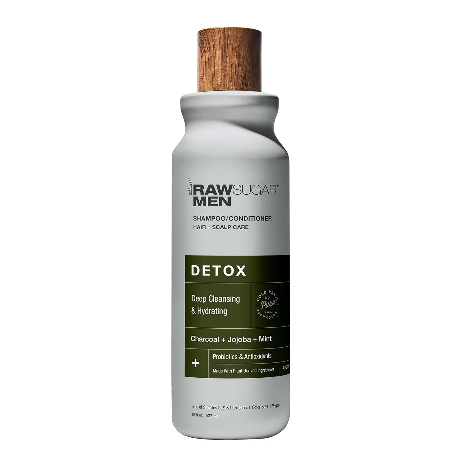 Men’s 2-in-1 Shampoo & Conditioner | Detox: Deep Cleansing & Hydration | Charcoal + Jojoba + Mint | 18 fl oz