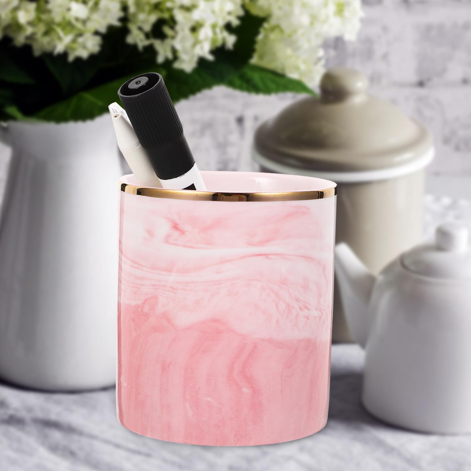 LALAFINA Stiftehalter aus Marmor in Rosa, Rutschfest für Schreibtisch