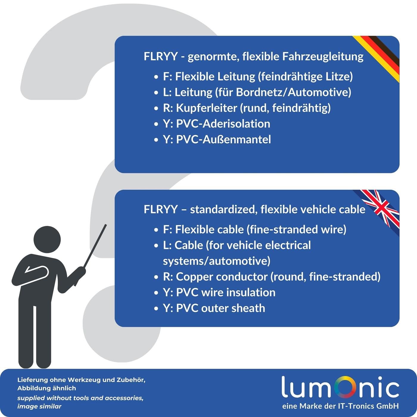 Lumonic 10m FLRYY Cavo per Veicoli a 4 Poli - Sezione 4x 1,5mm² - per Rimorchi Multipolare