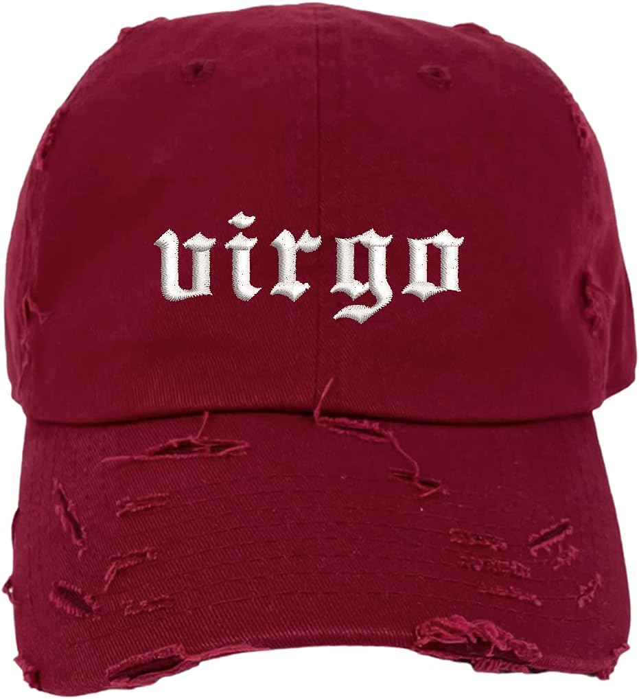 Virgo Lowercase Vintage Distressed Baseball Cap - Unisex Embroidered Distressed Baseball Hat
