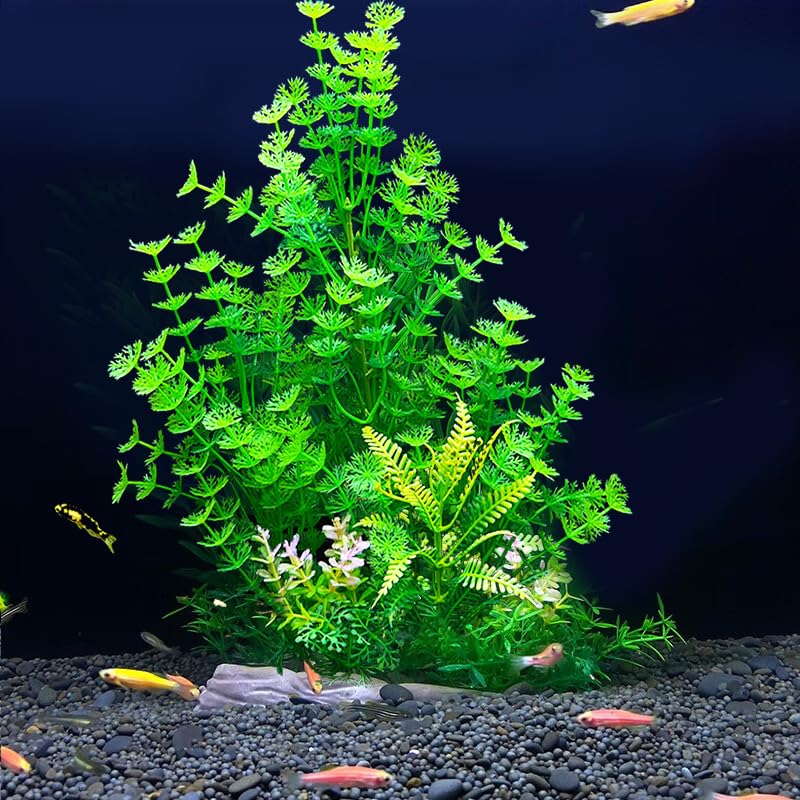 Image of 2 Pack Aquarium Decor Plastic Plants Extra Large Artificial Fish Tank Plants Tall Fish Tank Decorations- Green 12 inch Tall