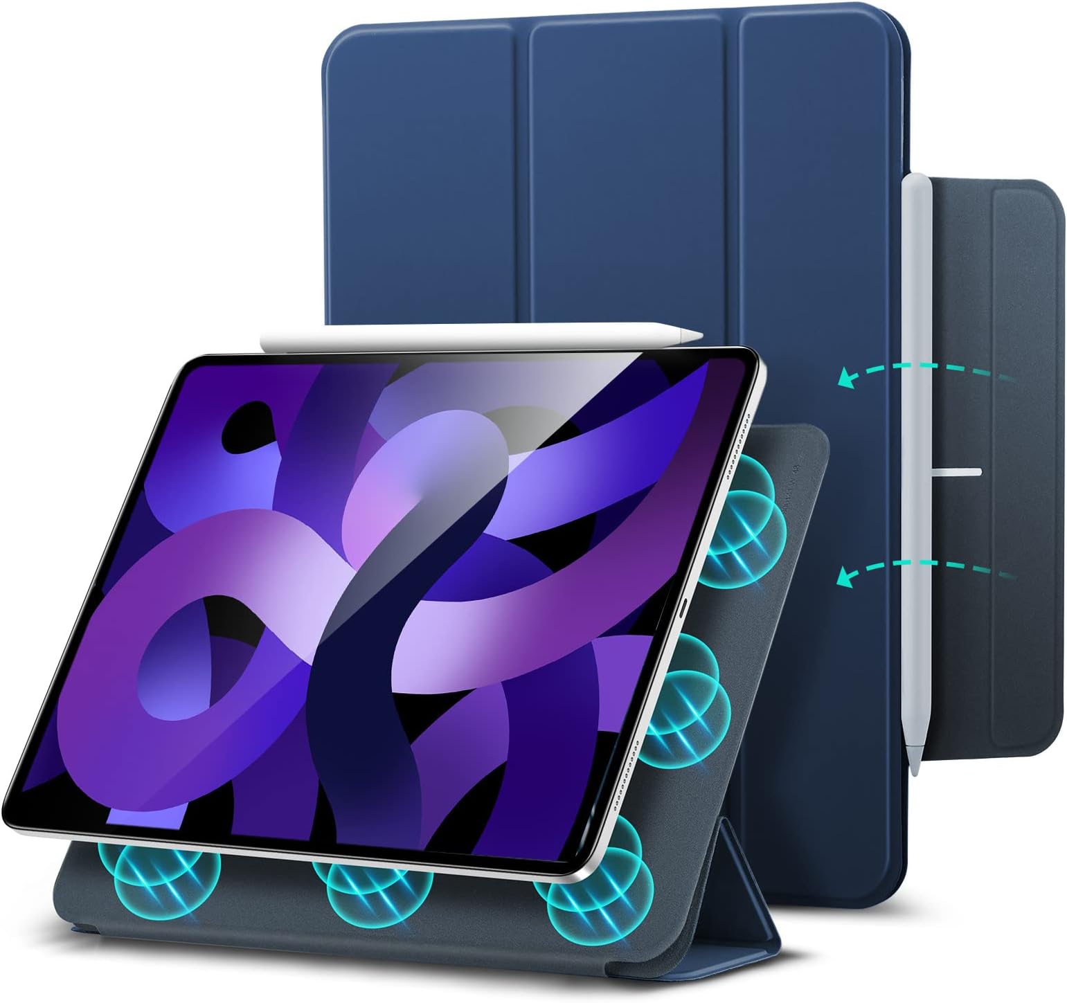 for iPad Air 11 Inch Case M4/M3/M2 (2026/2025/2024), iPad Air 5th/4th Gen (2022/2020), Powerful Magnetic Attachment, Slim Trifold Stand Case, Auto Wake/Sleep, Durable Protection, Navy Blue