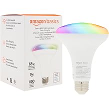 Amazon Basics Smart BR30 LED Light Bulb, Color Changing, 9W (60W Equivalent), 800LM, Works with Alexa Only, 2.4 GHz Wi-Fi, No Hub Required, 1 Pack