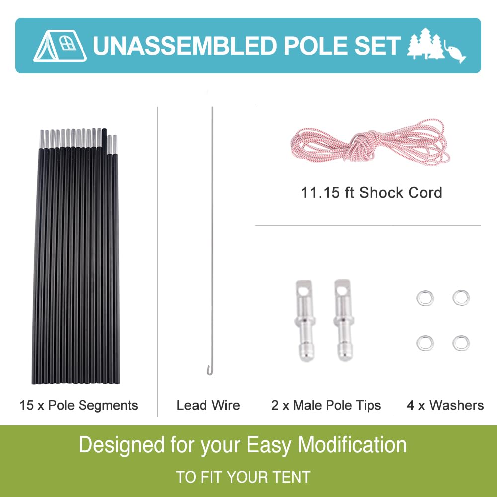 Tentilt Unassembled Tent Poles Replacement 20ft 3/8