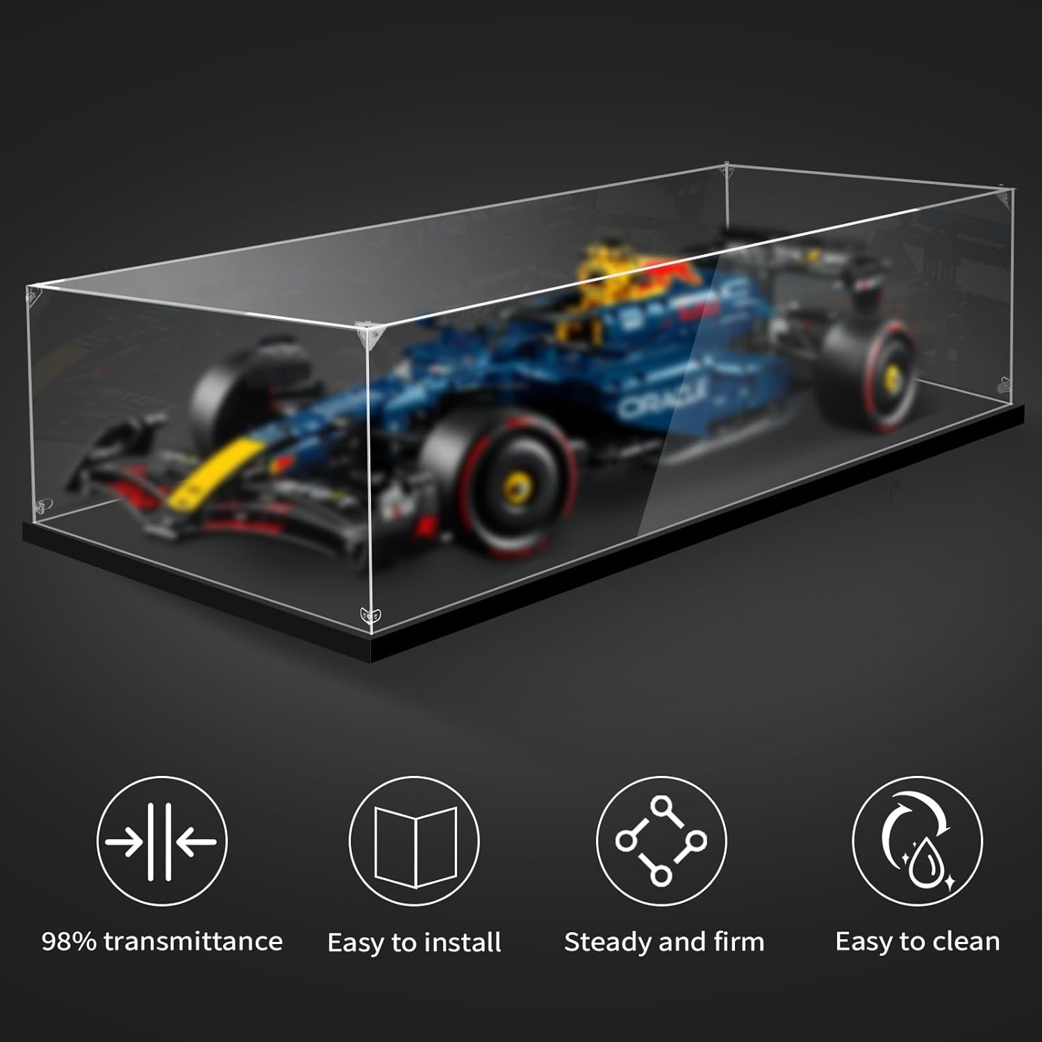 Display Case for Lego 42206 Oracle Red Bull Racing RB20 F1, 42207 Ferrari SF-24 F1, 10292 Friends Apartments, 42141 McLaren F1 or 42171 Mercedes-AMG F1 W14 E, 27.5x13.8x5.9inch (70x35x15cm) For Friends Apartments (10292)