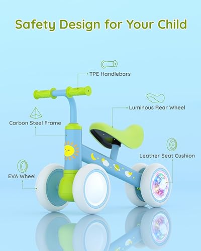 Miniatura 2 de Lilian&Gema Colorful Lighting - Bicicleta de equilibrio para bebés de 1 año, bicicleta de equilibrio para niños de 12 a 24 meses, sin pedales, 4