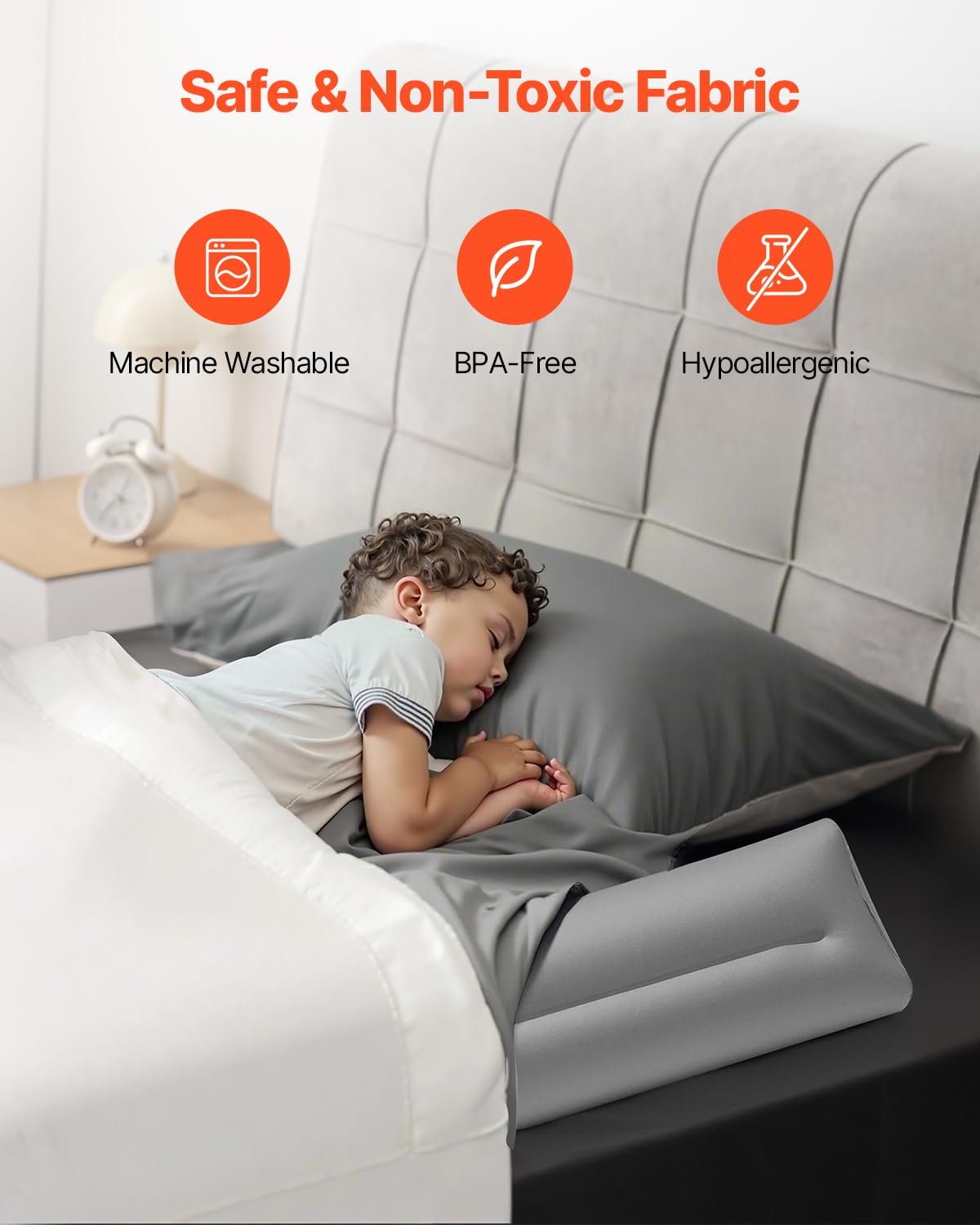 VEVOR Paracolpi per Letto per Bambini Piccoli, 1205 x 160 x 180 mm di Protezione per Letto Gonfiabile con Pompa Manuale, Paracolpi Antiscivolo per Bambini Letti Leggero e Portatile 2 Pezzi