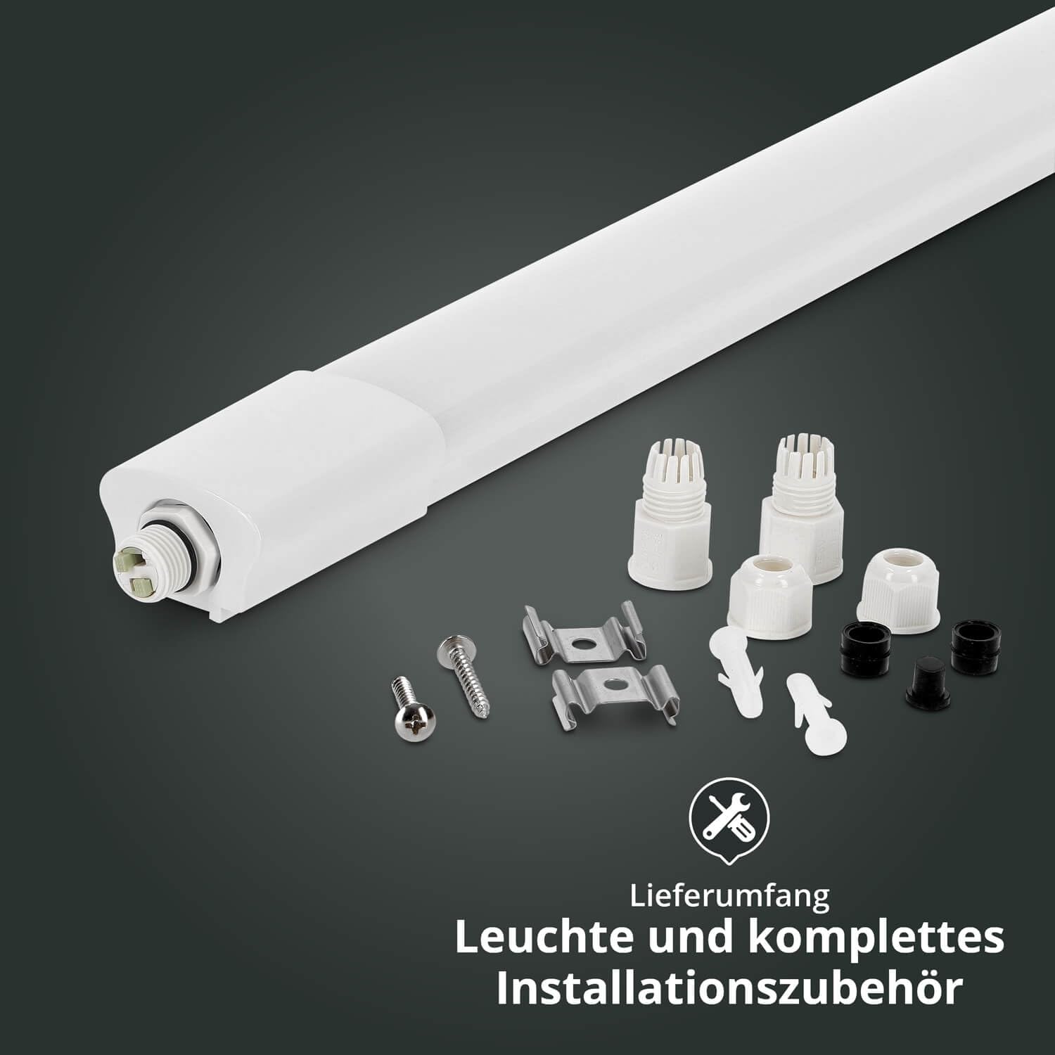 LED Universum 12er-Set Feuchtraumleuchten 60cm 18W 2160lm neutralweiß 4000K - IP65 - verknüpfbar - Kellerleuchte Nassraumleuchte Feuchtraum-Wannenleuchte mit Steck-Klemmen L670xB46xH34mm