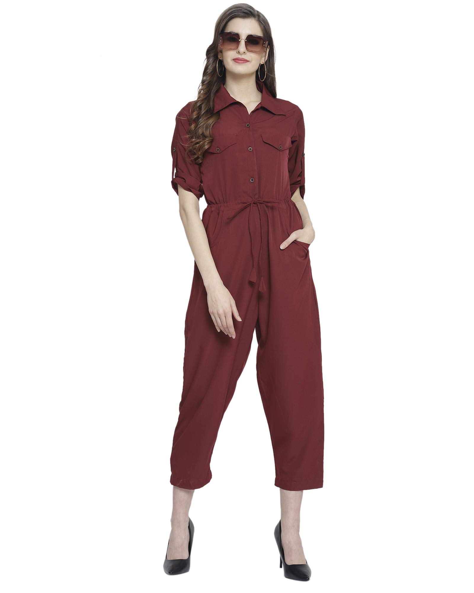 sayesha Maroon Plain American Crepe Jumpsuit-picture-7