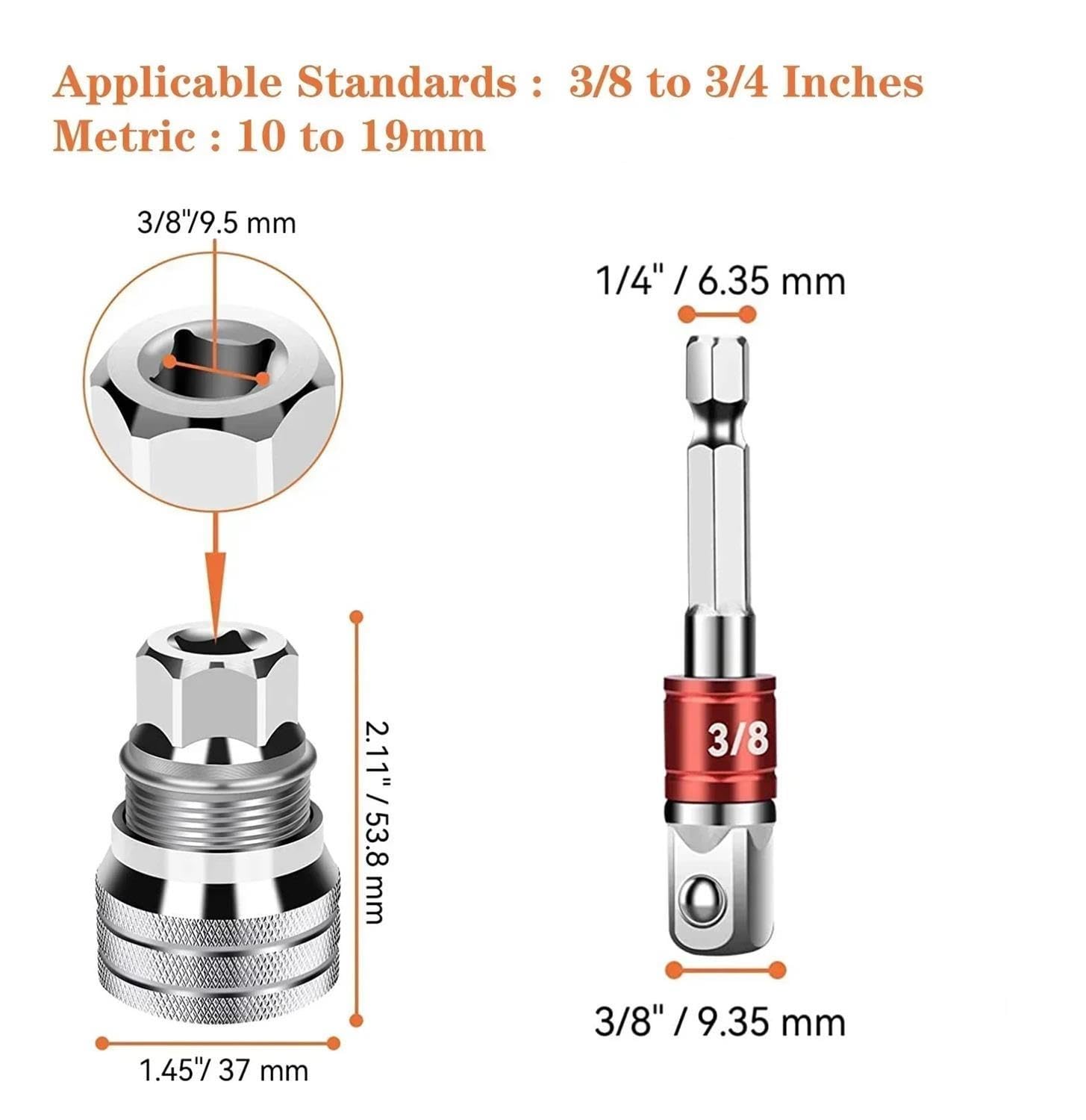 Bigbibi Adattatore a bussola universale da 3 pezzi da 10-19 mm for chiave inglese da 3/8-3/4"