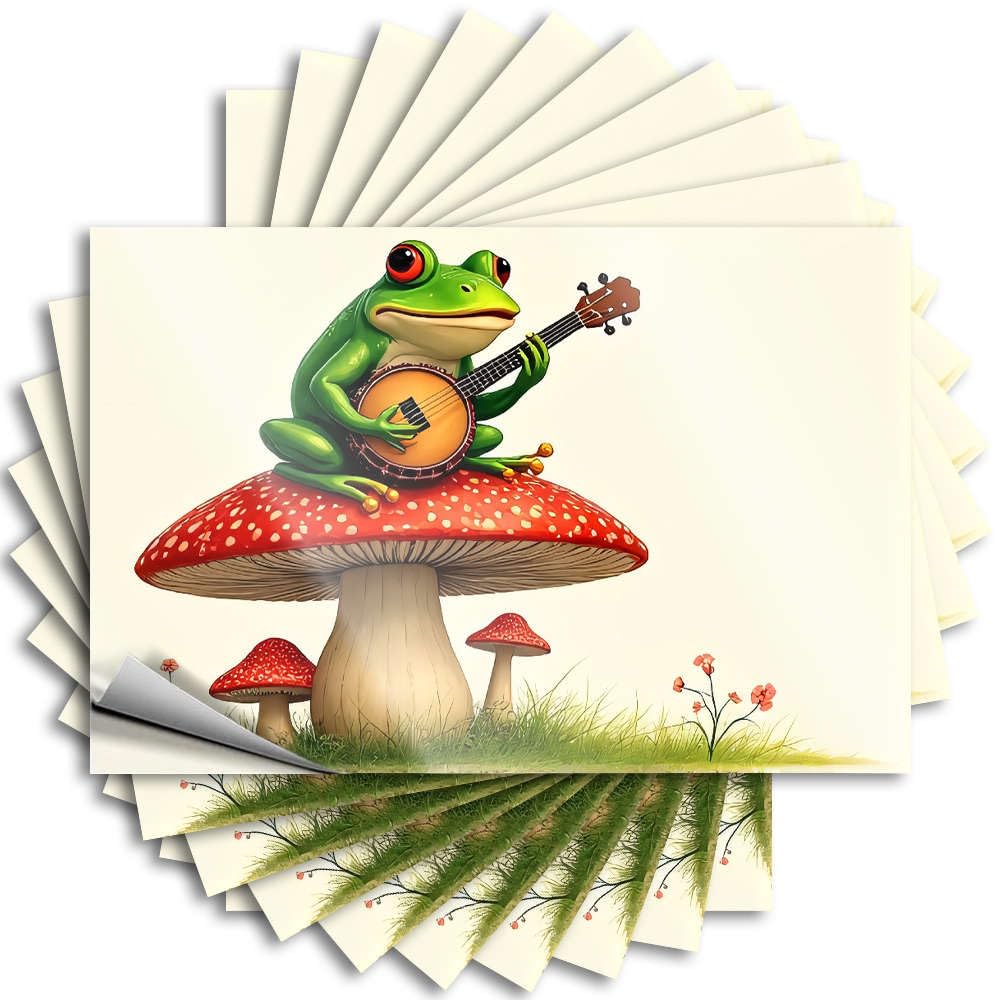 A Frog Playing Guitar On A Mushroom. Tattoo Winter Self Adhesive | Half Wall Vinyl Sticker Pack for Billiards(6X9CM)