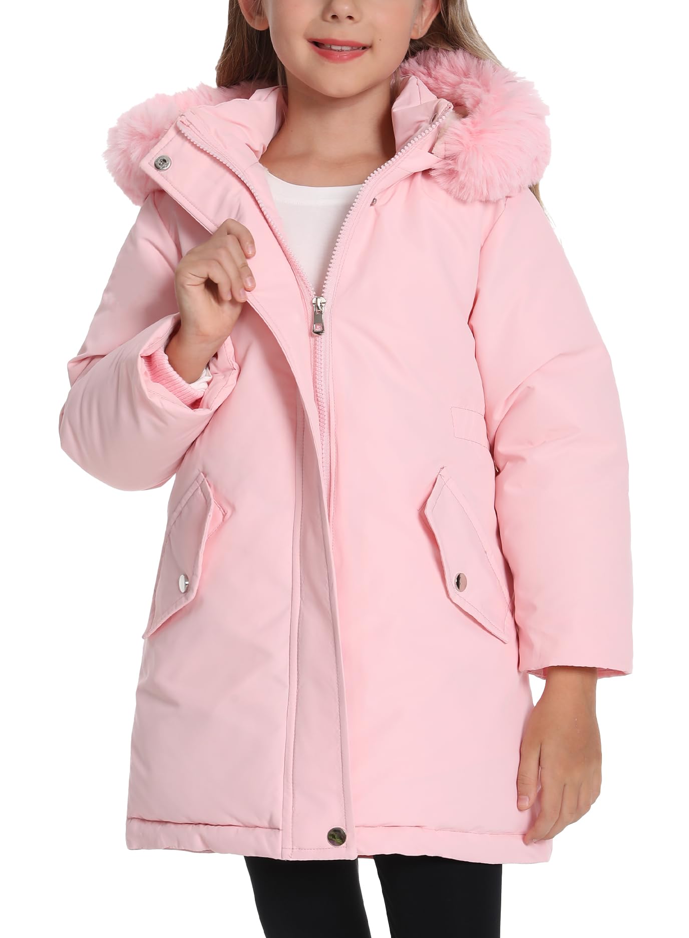 Happy Cherry Mädchen Winterjacke Lang Kinder Wasserdicht Parka Jacke Teenager Warm Dicke Daunenjacke mit Kapuze Baby Wintermantel Fleece Verdicket Puffer Gefütterte 3-11 Jahre