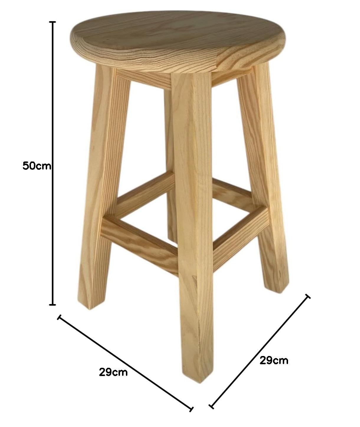Taburete de Madera Maciza Redondo en Color Natural 29x29x50cm