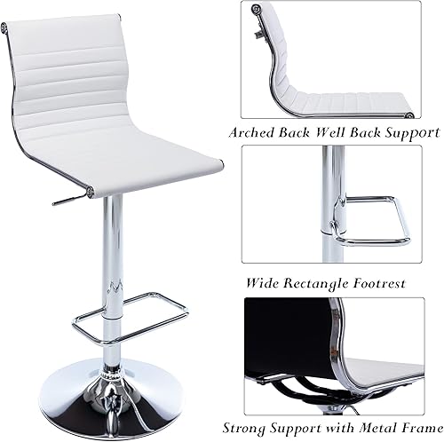 Miniatura 8 de Juego de 3 taburetes de bar giratorios de piel sintética para mostrador, modernos taburetes de bar ajustables para cocina, isla, desayuno, bar,