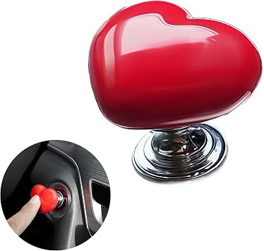 Car Start Button with Push-to-Start Rocker Lever, Engine Start/Stop Joystick, Metal Ball-bar Starter Cover for Decorative Accessories (Metal Heart - Red)