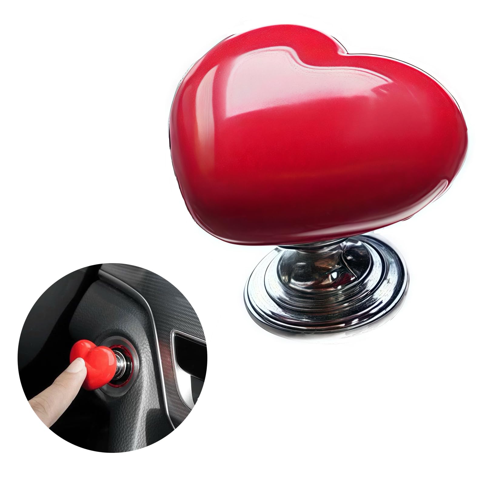 Car One-Touch Start Button with Push-to-Start Rocker Lever, Engine Start/Stop Joystick, and Full Metal Ball-bar Starter Cover for Decorative Accessories (Metal Heart - Red)