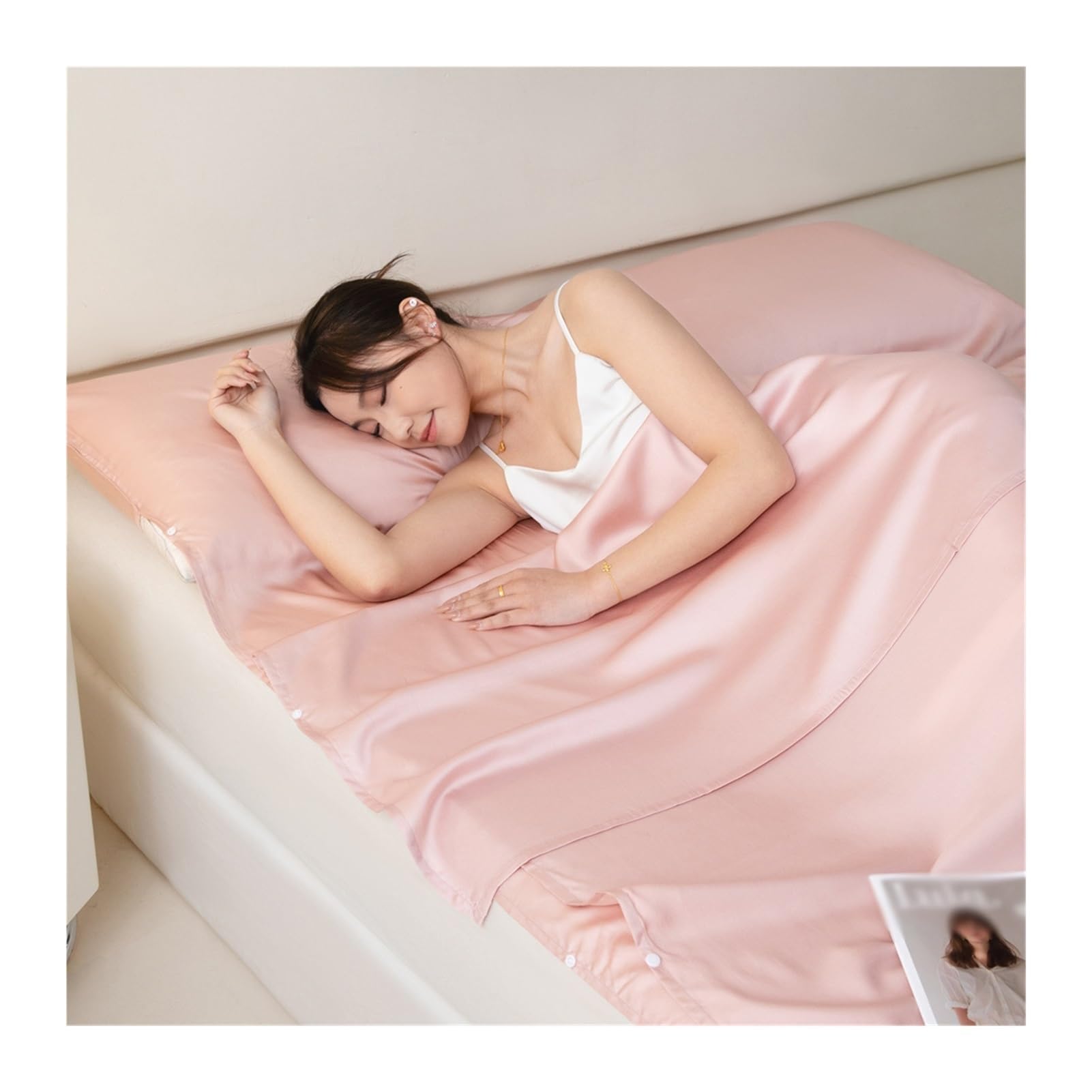 GBHMJU Solid Cooling Fiber Sleeping Bag Liner Travel Sheets for Hotel Compression Sleep Sack Adult Plus Size Camp Sheets for Business Cruise Camping(Pink,160x210cm-63x82)