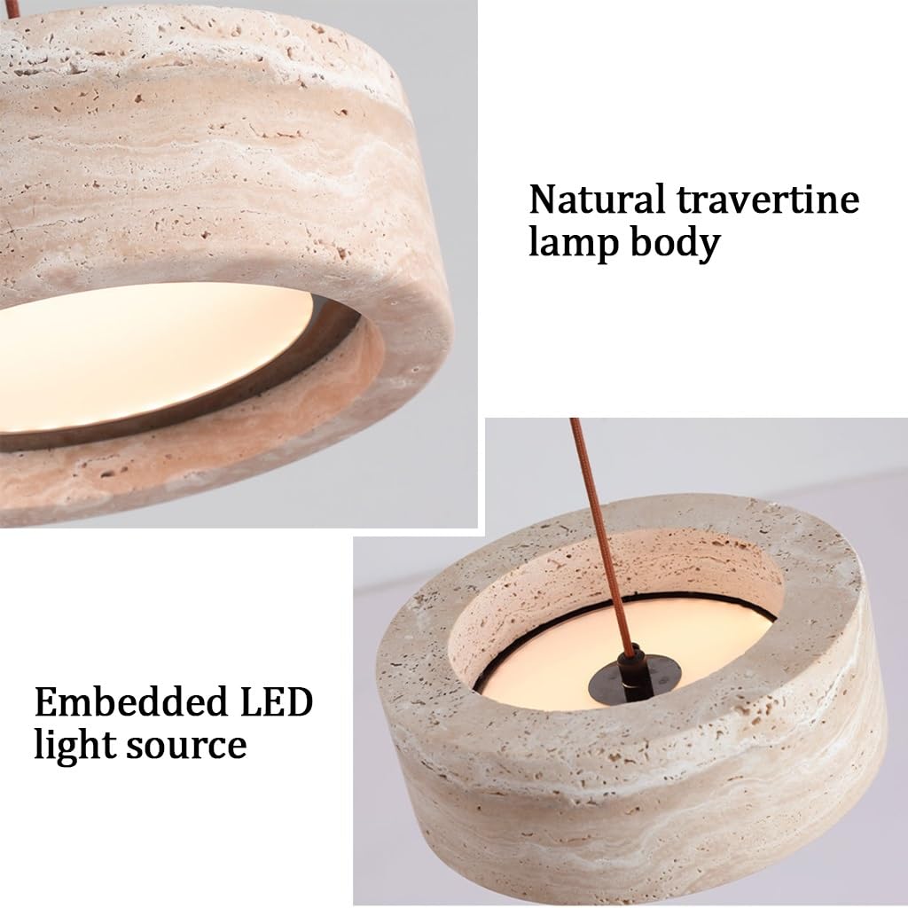 Nowoczesna Żółta Lampa Wisząca Trawertynu Skandynawska Lampa Wisząca Naturalnego Kamienia Kształcie Cylindra Drewniana Lampa Sufitowa LED Stylu Wabi-Sabi Nadaje Do Sypialni Jadalni Salonu(A1)