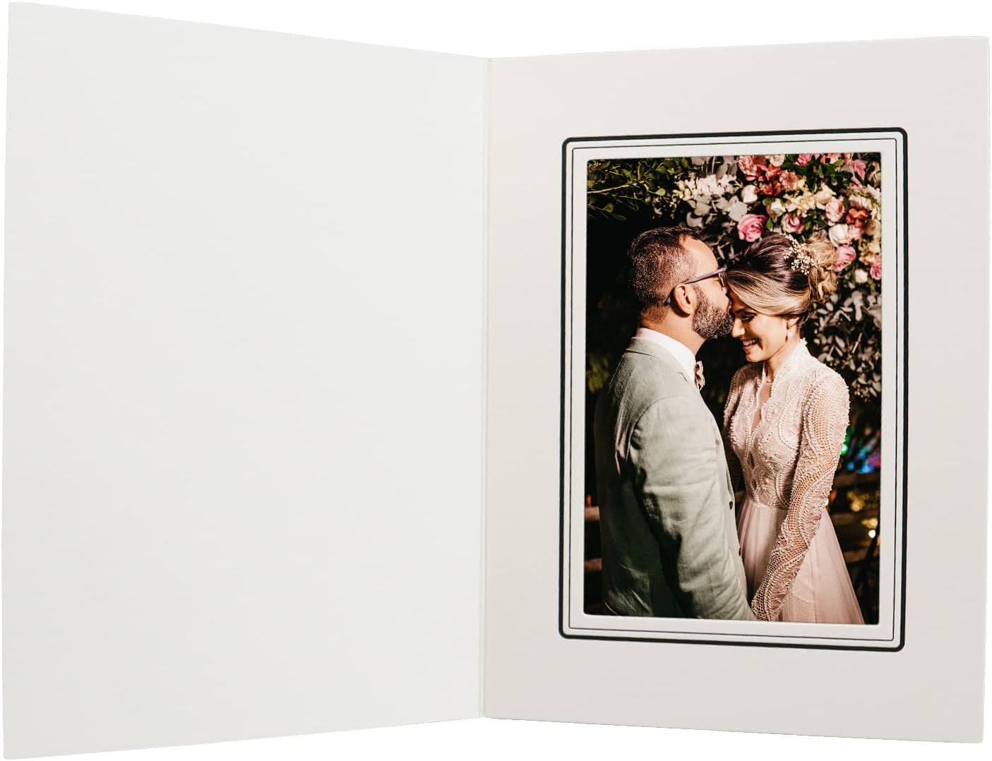 Golden State Art, Pack of 25, 4x6 Photo Folders, Cardboard Picture Frame, Paper Photo Frame Cards, Greetings/Invitation Cards, Special Events: Graduation, Christmas, Wedding(Ivory with Black Lining)
