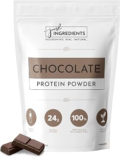 JUST INGREDIENTS Protein Powder | 15 Servings | 24g Protein | Chocolate Flavor Made with 100% Grass-Fed, Non-Denatured Whey | Five Different Sources from Organic Whole Food Ingredients