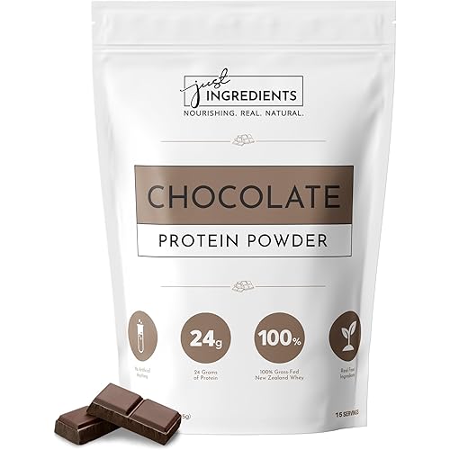 JUST INGREDIENTS Protein Powder - Chocolate, Grass-Fed Whey, Organic Whole Food Blend, Gluten-Free, Keto-Friendly - 15 Servings, 24g Protein