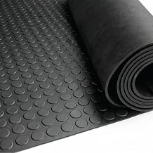Suelo Goma Botones Negro LESTARE | Pavimento Caucho Círculos Antideslizante en Rollo 5 m, Espesor 3 mm, Revestimiento para Garaje Taller Furgoneta Comercio (1x5 Metros)
