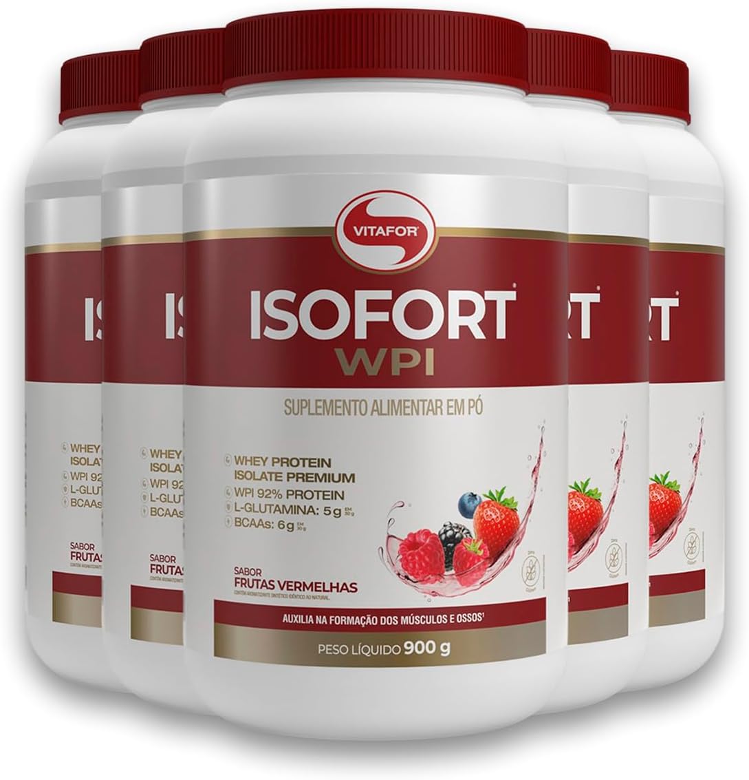 Kit 5 Isofort Vitafor Whey Protein 900g Frutas Vermelhas