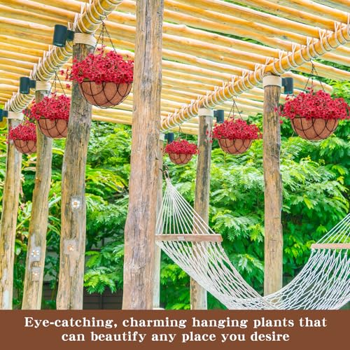 Beeveer Artificial Spring Hanging Flowers in Basket for Home Decoration Faux Orchid Arrangement Porch Plants Coconut Lining Basket for Autumn Courtyard Decor(Rose Red, 2 Pack) by Beeveer - Image 6