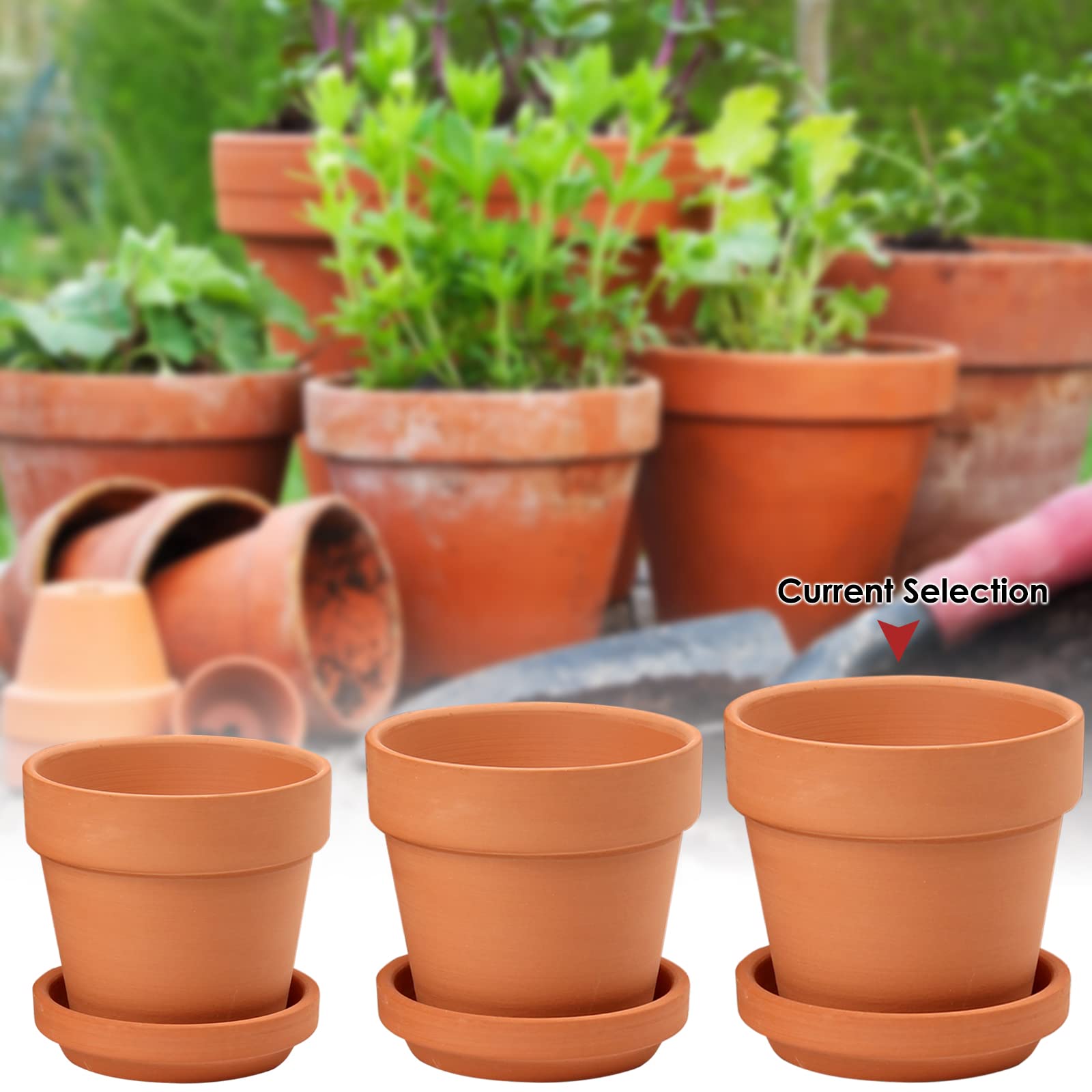 Hollyone Lot de 8 Mini Pots en Terre Cuite de 13x13 cm avec Trou de Drainage, Pots de Fleurs en Argile avec soucoupes, Pots de Fleurs en poterie avec Plateau, Jardin, Balcon