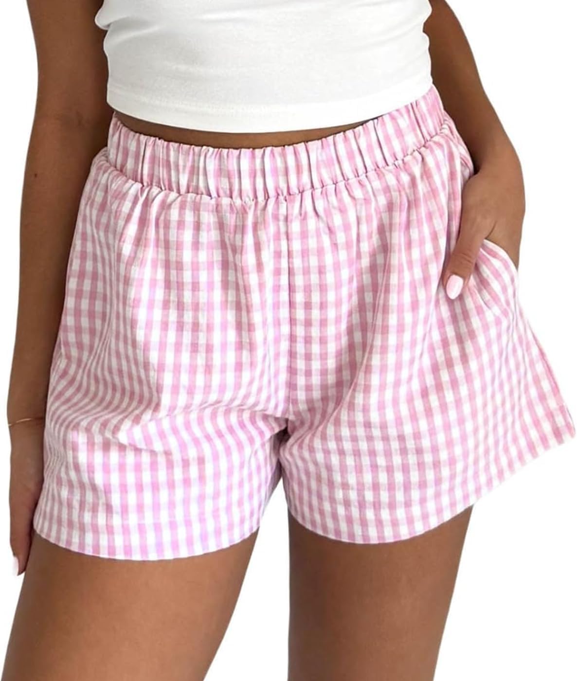 Cotton Gingham Boxer Shorts for Women Casual Summer Pajama Lounge Sleep Cute Y2K Plaid Shorts Beach Bottoms