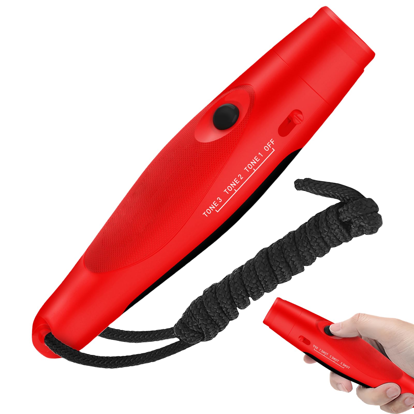 Silbato Electrónico Profesional 3 Tonos, Silbato de Árbitro Portátil Ajustable (Rojo)