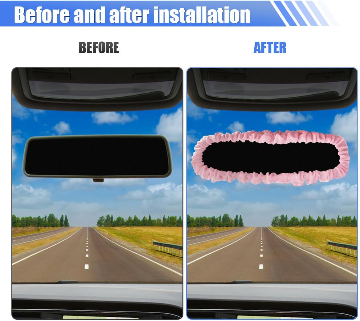 Cute Car Rearview Mirror Cover, Elastic Soft Auto Rearview Mirror Protector, Universal Vehicle Interior Decorative Accessories for RV, SUV, Truck, Ideal Present for Girls, Women (Pink)