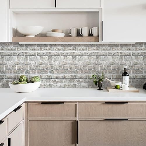 Miniatura 2 de Commomy Paneles de pared de ladrillo sintético 3D para despegar y pegar, 10 piezas de 11.8 x 11.8 pulgadas, papel tapiz de ladrillo rojo imprimible