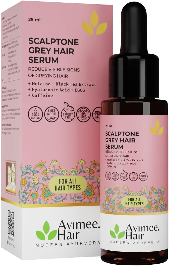 Avimee Herbal Scalptone Grey Hair Serum with Hyaluronic Acid & Caffeine | Toxin Free | Light-weight, Non-sticky & Odourless formula | For All hair types | 25 ml