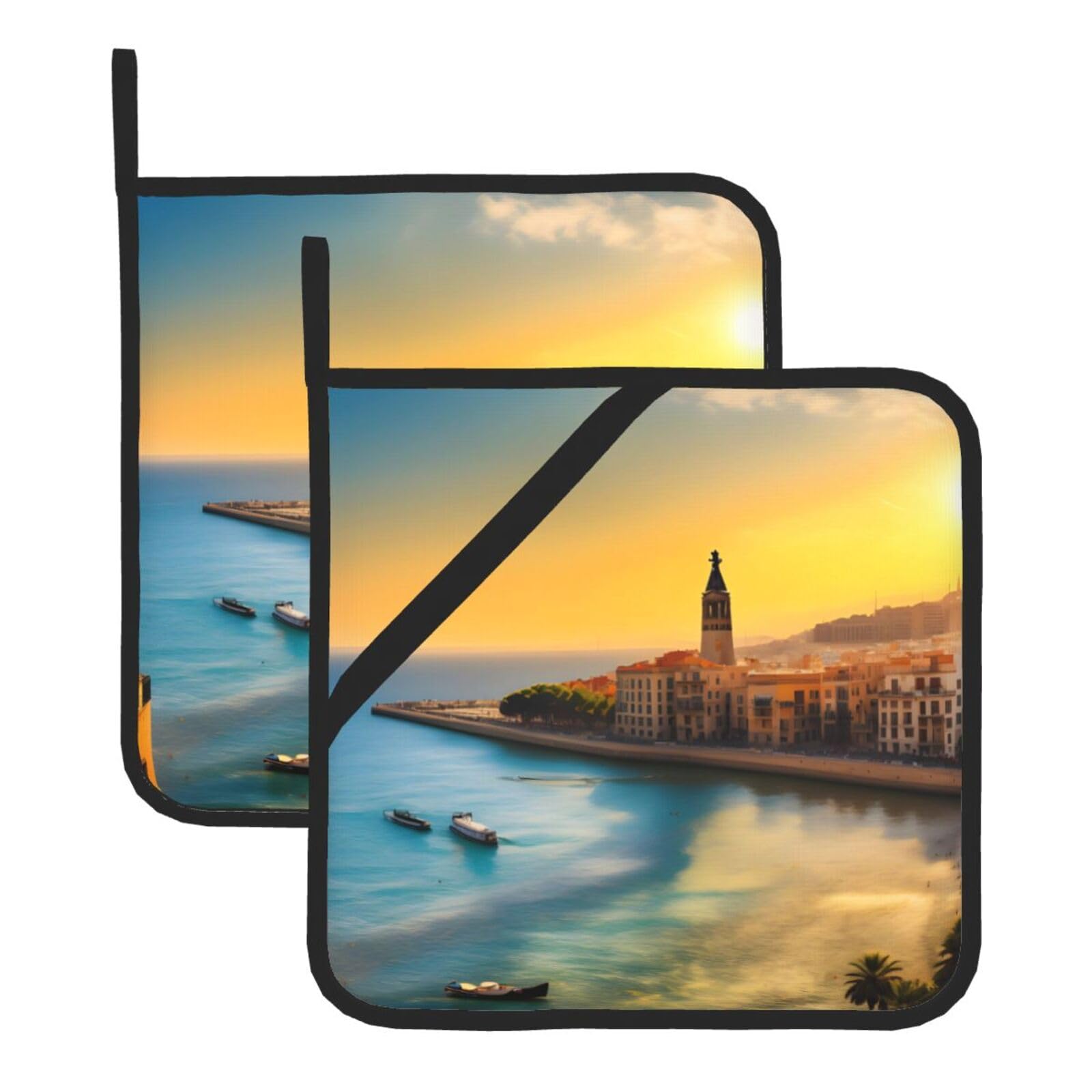 Sunset in Barcelona Square Heat Resistant Trivet Set Thick and Durable for Baking Barbecue Cookware Oven