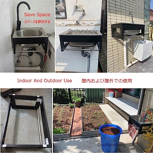 Fregadero de acero inoxidable con escurridor lavadero para restaurante camping y grifo de agua 7