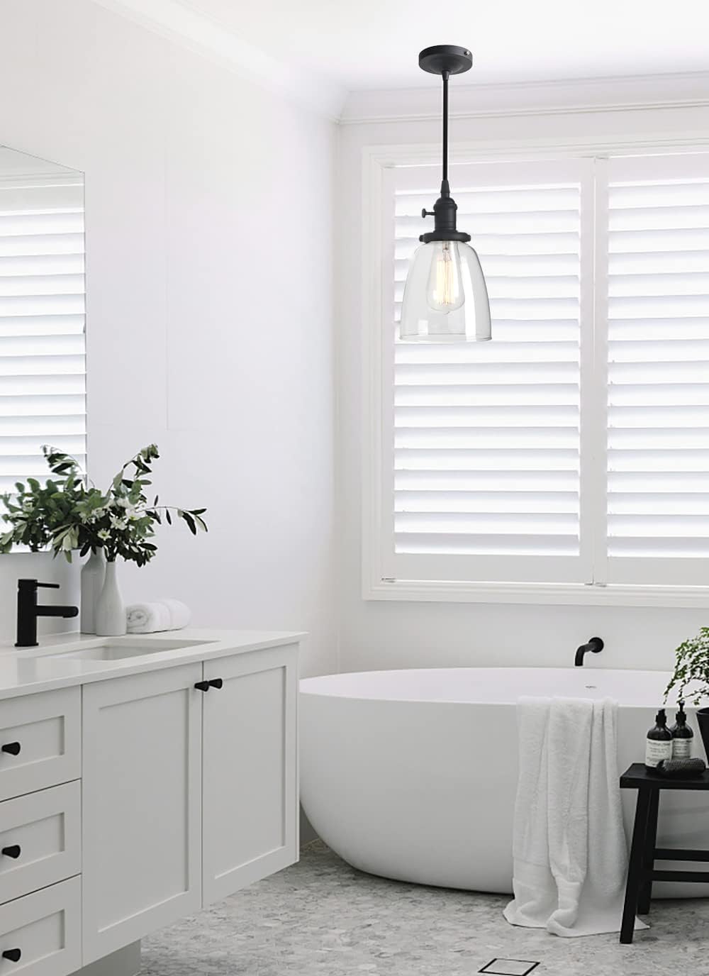 PERMO Vintage Pendant Light Incandescent One Light Pendant Mini Dome Clear Glass Ceiling Hanging Lamp Fixture 1-Light (Black)