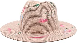 HOGJIM Jiaxu Sombreros de Sol Sombrero de Paja con Grafiti de Pintura, Sombrero de Jazz for Hombres y Mujeres, Sombrero de Paja de Panamá for Primavera y Verano (Color : Rosado)