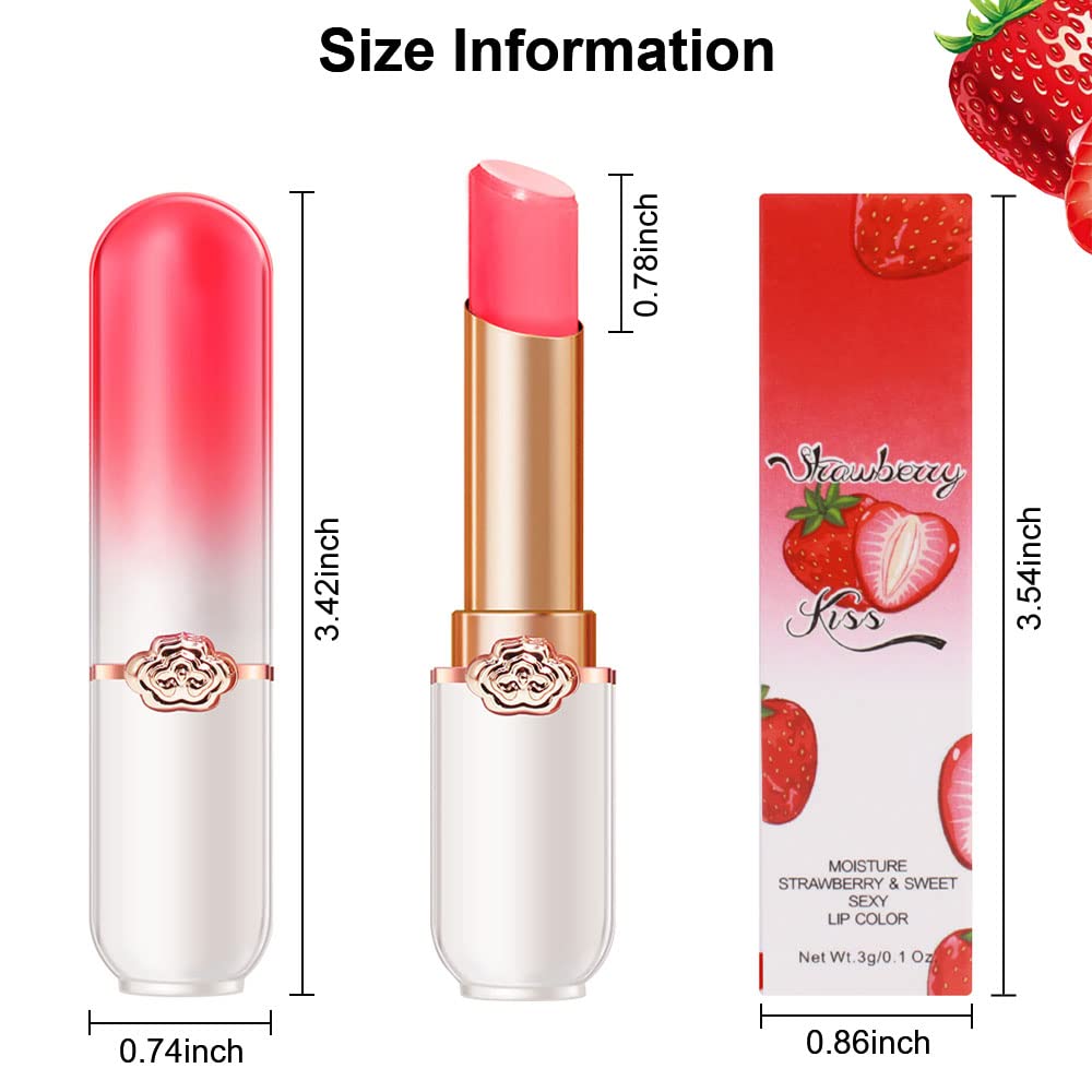 BINGBRUSH 3PCS Aloe Strawberry Cherry Color Changing Lipstick Set, Magic PH Mood Lipstick Long Lasting Moisturizing Lip Balm, Temperature Color Changing Lip Gloss,Hydrating Lip Care for Women: Strawberry 0.1 Ounce (Pack of 2)