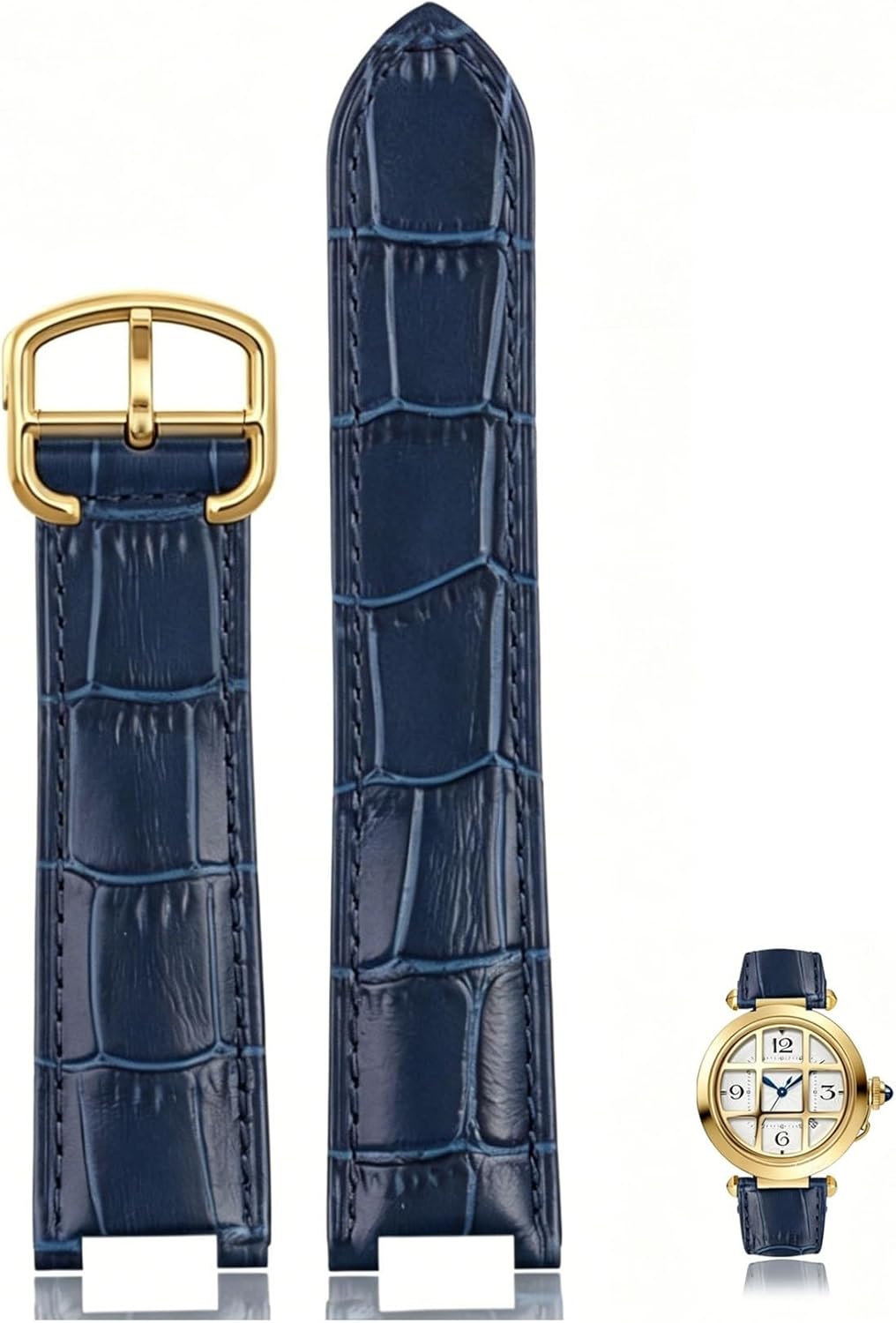 Genuine Leather Watch Strap, Notched/Curved End Cowhide Band, Matte Finish Replacement for PASHA Series, Women's & Men's