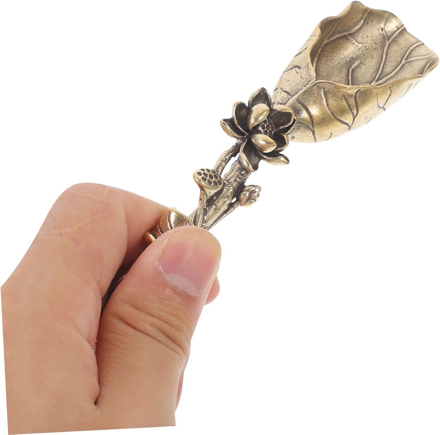 1pc Pure Copper Tea Scoop Mini Lotus Spoon for Tea House Flour Nuts Alternative to Random Pattern Design