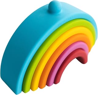 Chewbeads Stacking Rainbow - 100% Silicone Rainbow Stacking Toy for Babies, Toddlers - Fun, Colorful Baby Stacking Toy to Develop Fine Motor Skills - Dishwasher Safe, BPA & Phthalate Free