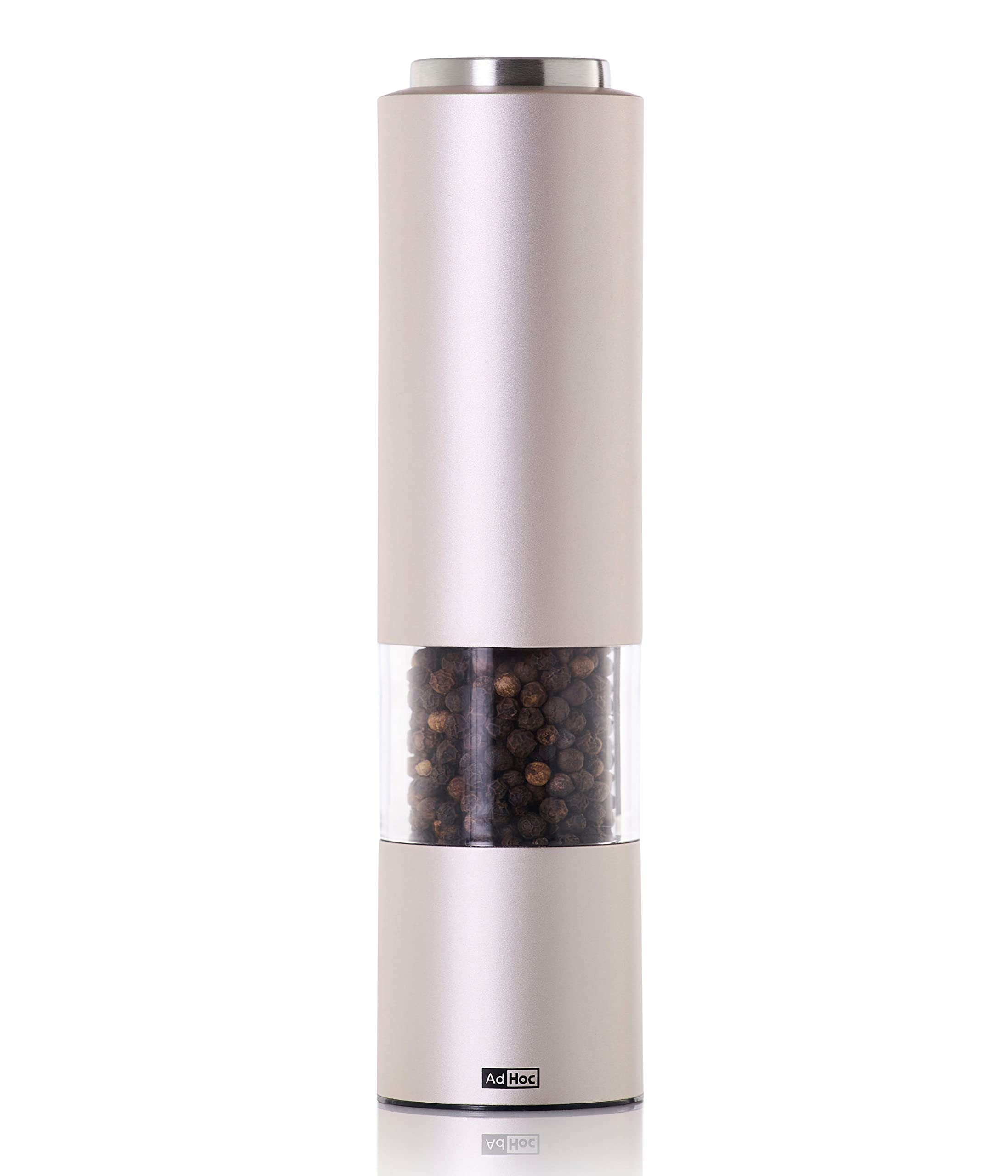 AdHoc elektrische Salz- und Pfeffermühlen eMill.3 im 2er-Set – Light Grey & Dark Grey | Hochwertiges Keramikmahlwerk | Einstellbar von fein bis grob | Mit LED-Beleuchtung & Aromaschutzkappe