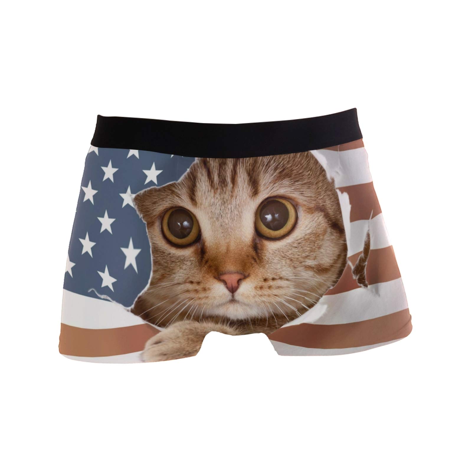 Linomo Men's Boxer Briefs USA American Flag Cat Boxers Shorts Underwear Underpants